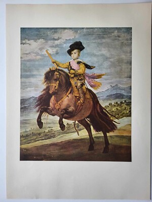 Alter antiker Druck 1958 Velazquez Prinz Baltasar Carlos auf seinem Pony