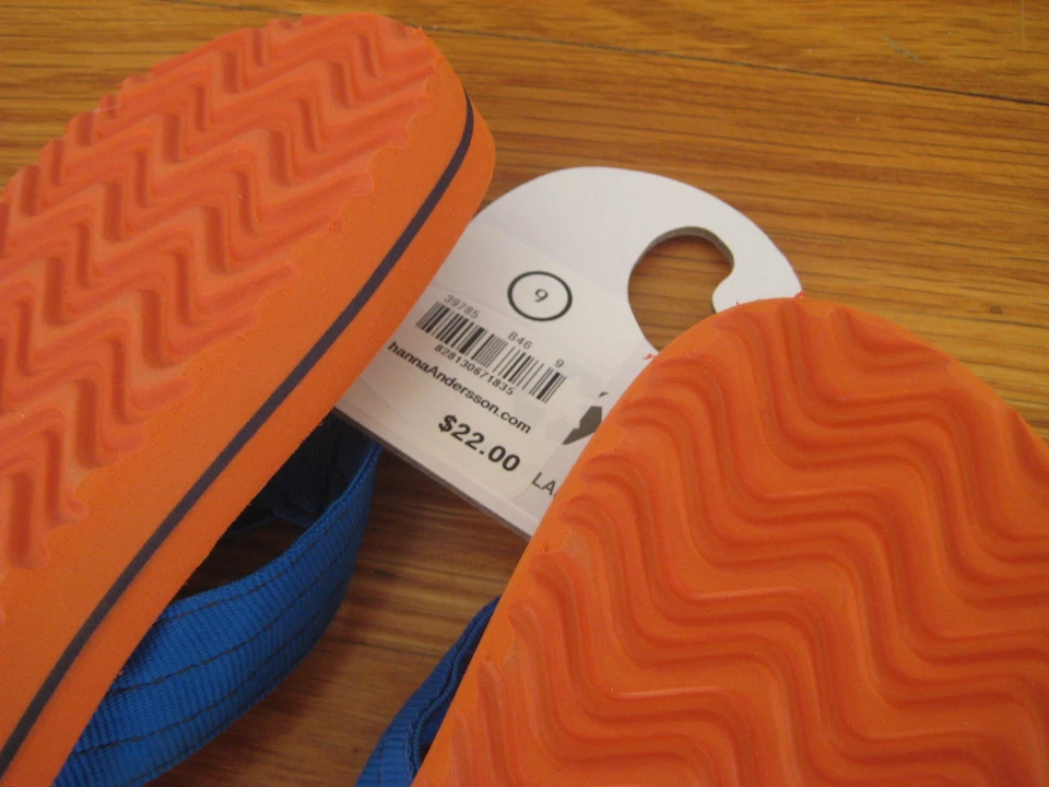 NUEVO CON ETIQUETAS Hanna Andersson Azul Naranja Pirata Chanclas 9 10 Rayas Sandalia Zapato NUEVO Foto 4 de 4