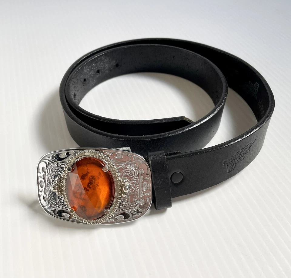 Cinturón Ala Roja Vintage y Hebilla de Cinturón Western Tono Plata con Piedra Color Ámbar Foto 2 de 4