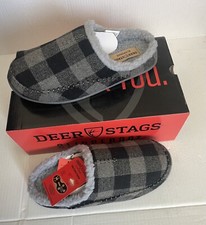 NWT Deer Stags Black/Gray Plaid Indoor/Outdoor Slippers Size 10. Smoke Free Hous