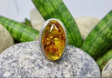 Beautiful Baltic Amber Gemstone Ring 925 Silver Statement Ring All Size R412