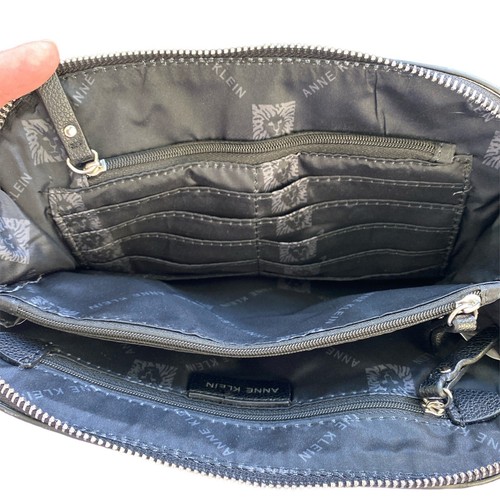 Anne Klein Handtasche Tweed & Leder schwarz Crossbody klein mit silbernen Details/Kette - Bild 5 von 7