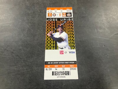 GIANTS 2018 TICKET STUB 8/6/18 VS ASTROS~COVER: JOSE URIBE