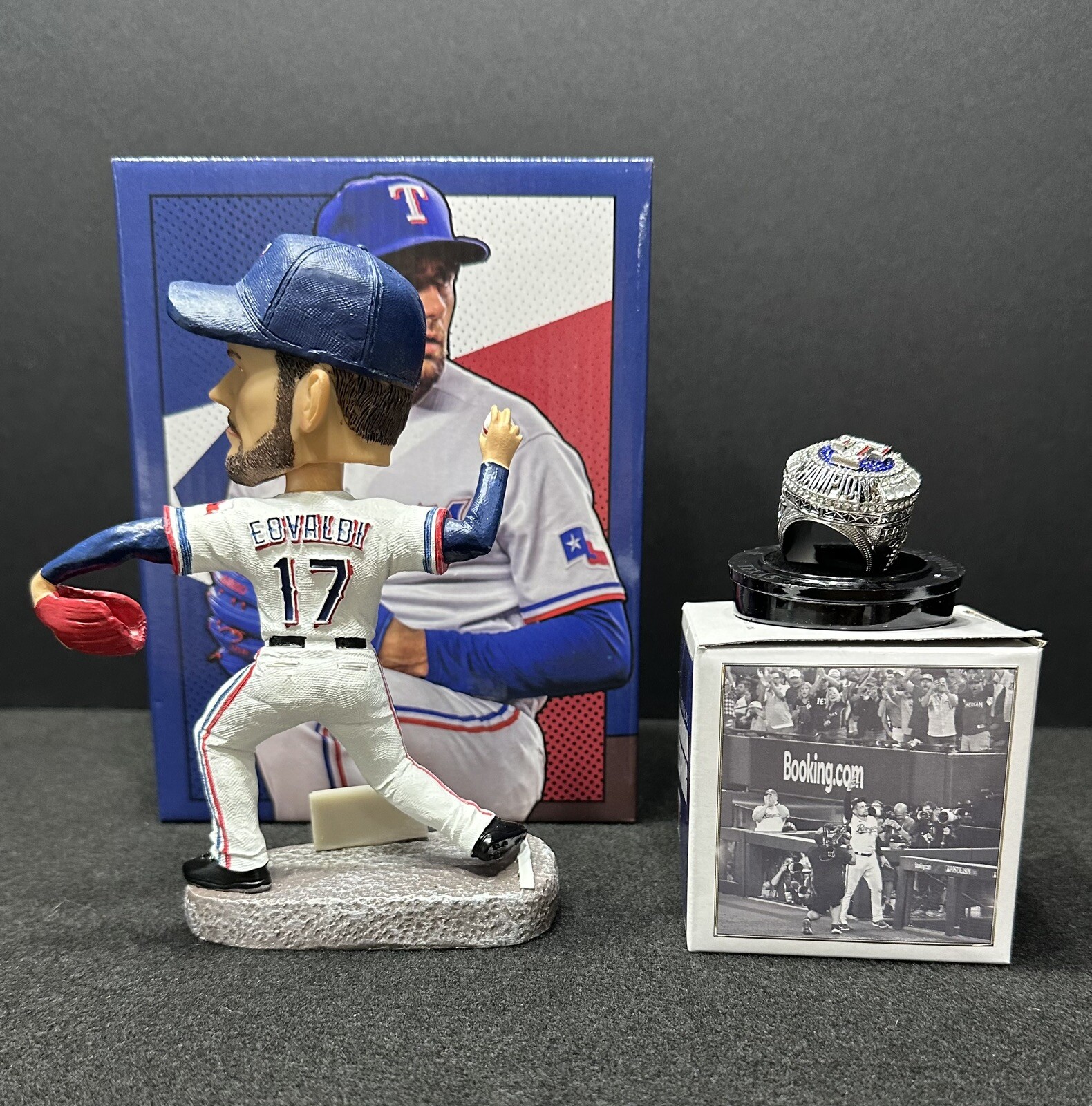 Nathan Eovaldi 2024 Texas Rangers Bobblehead & WS Replica Ring