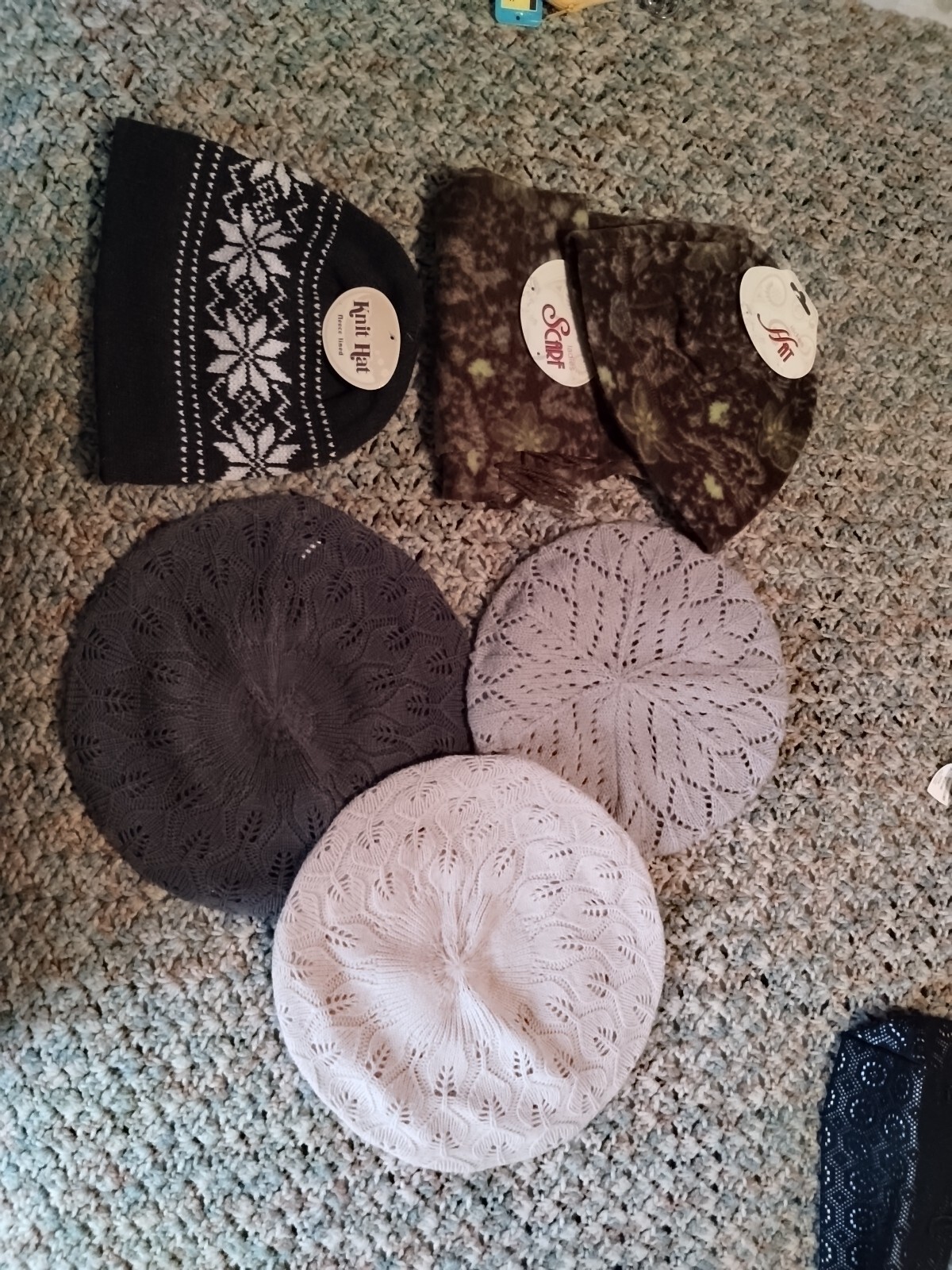 Crochet Beanie Beret Knit Hat Scarf Set for Women Lot of 6 New-image
