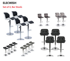 Set of 4 Adjustable Counter Height Bar Stools PU Leather Swivel Pub Chairs