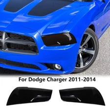 2pc Front Headlight Lamp Cover Trim Decors For Dodge Charger 2011-2014 Blackened