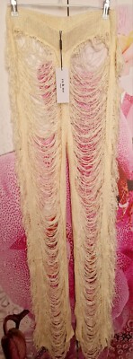 Crochet Knit Laddered Trousers Pants Kaftan Beach Cover Up Festival S M Uk 8 10 