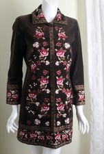Nygard Sz 4p 4 Petite S Embroidered Asian Floral Boho Long Velveteen Coat Jacket