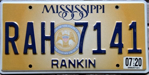 TARGA originale USA auto MISSISSIPPI nuovissimo modello STEMMA In God We Trust