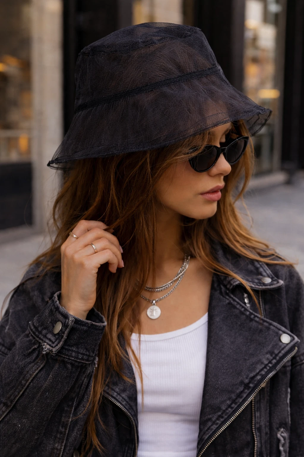 Black Sheer Tulle Bucket Hat Mesh Panama Transparent Women Summer Hat