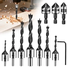 10x HSS Countersink Bit Set w/ Chamfer Tool for Woodworking Plastic Mild Steel