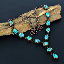 Copper Blue Turquoise Handmade Gemstones Copper Electroformed Necklace Jewelry