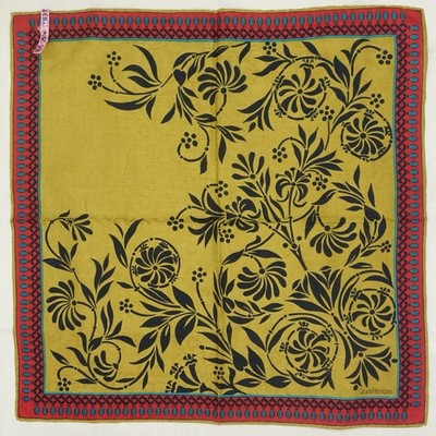 HK94-Gianni Versace Golden Yellow Square Handkerchief Floral Logo Cotton 20''x20''