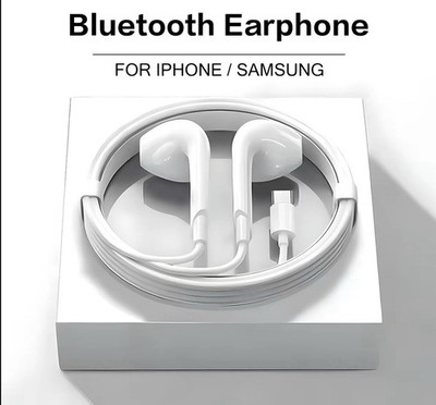 White USB-C Wired Earbuds with Built-In Mic Double Earpieces for IP 15 - 17 