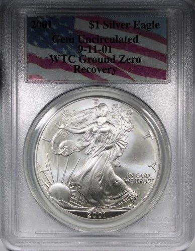 2001 World Trade Center American Silver Eagle PCGS Gem BU WTC Recovery