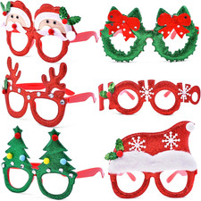 6 Pcs Christmas Glasses Party Decor, Glitter Party Sunglasses Frames Novelty Cos