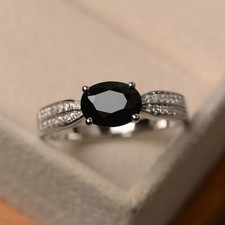 2CT Black Onyx Oval Gemstone 925 Silver Plated Pave Ring Duty Free