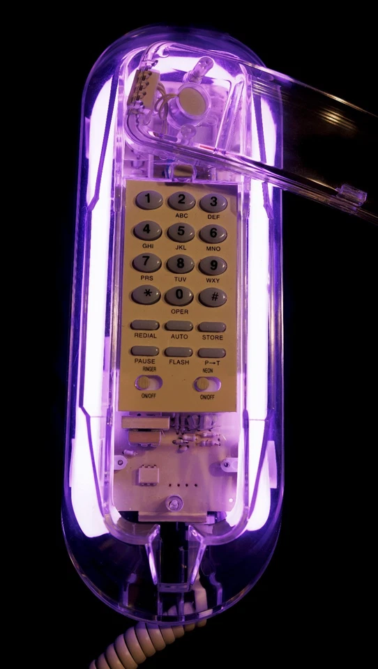 Vintage transparent clear acrylic trimline style desk purple neon telephone - Image 2 of 3