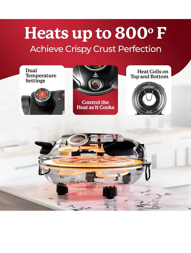 НОВАЯ портативная настольная электрическая печь для пиццы Granitestone Piezano с керамическим камнем - Изображение 4 из 4