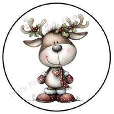 WHIMSICAL REINDEER WITH HOLLY ENVELOPE SEALS LABELS STICKERS PARTY FAVORS