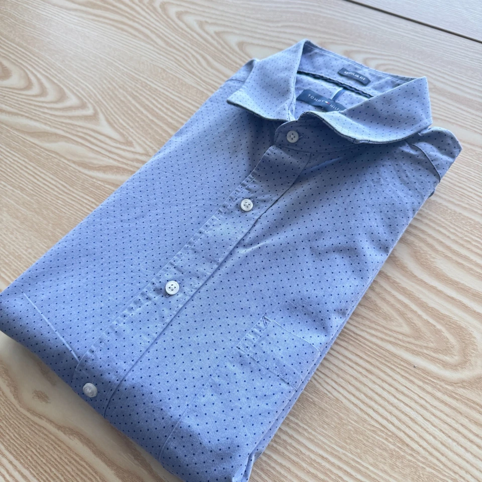 Tommy Hilfiger Large Shirt Mens Spots Large Blue 24" Pit-to-Pit Designer Fashion - Image 2 of 4