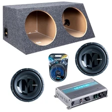Slanted Sealed Hatchback Enclosure w/ PRXS1244 12" Sub, 600W Amplifier, Amp Kit