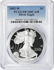 2002-W American Silver Eagle Dollar PR70DCAM PCGS Proof 70 Deep Cameo