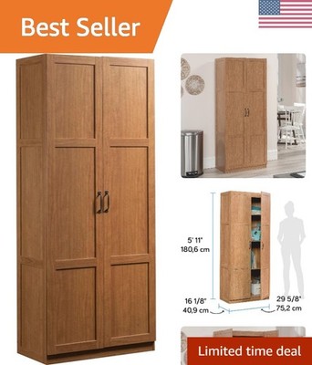 Freestanding Highland Oak Storage Cabinet - Sophisticated 4 Compartment Design
