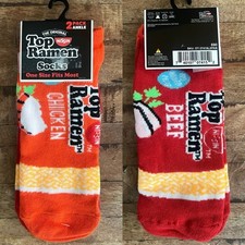 ¡Nuevo! 2 pares de calcetines tobilleros Nissin Ramen fideos OS naranja pollo rojo carne de res nuevos con etiquetas