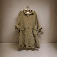 ASOS Design Women's M Oversized DressShirt 3/4 Sleeves GauzyCotton Green Pockets