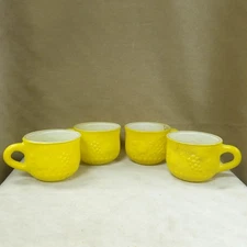 Vintage Set 4 Jeanette Cased Glass Yellow Over White Fruit Embossed Punch Cups 