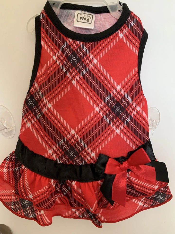 Vestido de Navidad a cuadros rojo para perro (talla pequeña) Foto 2 de 4