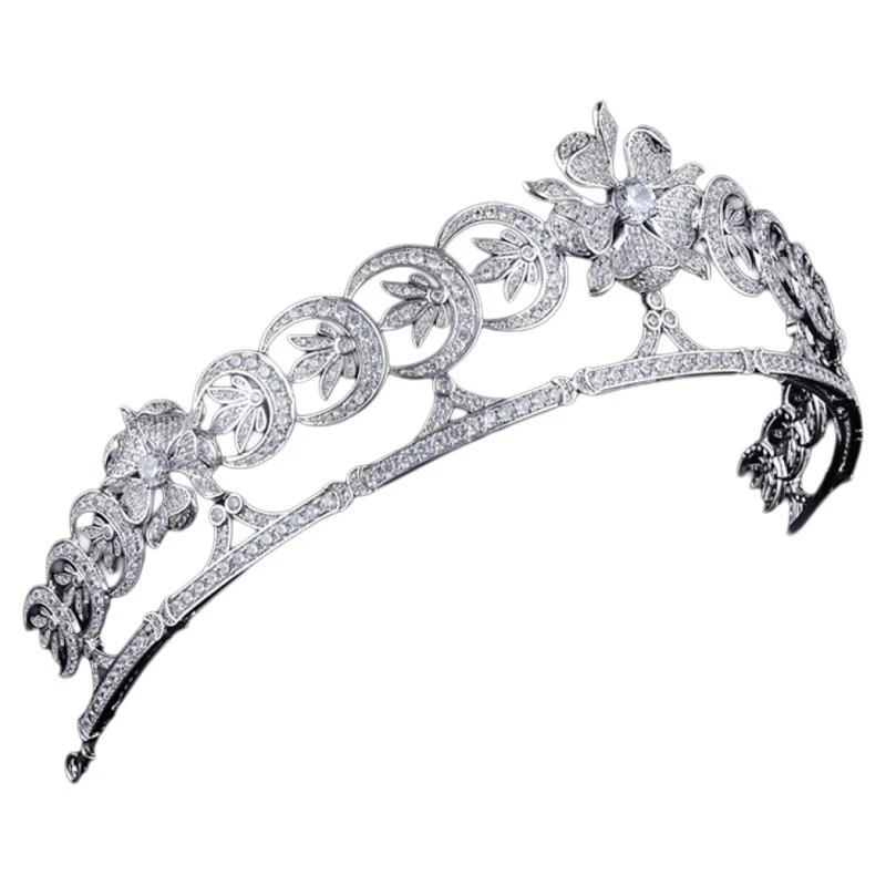 Coronas de boda de cristal de circón princesa diademas perlas novias tiara tocados  Foto 4 de 4