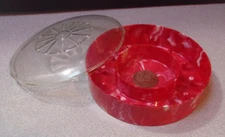 Vintage Round Red Marbled Sewing Thread Needle Storage Holder Container