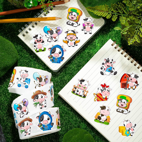 1200 Pcs Cute Cows Stickers for Kids 2 Roll Water Bottle Farm Stickers 2 Roll St - Picture 6 of 7