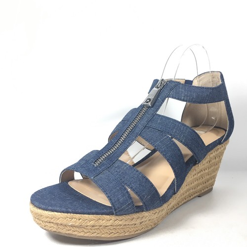 Blue Chambray Fabric Sandal Wedge | eBay