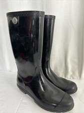 Women  s Ugg Shaye Black Glossy Finish Tall Rubber Rain Boots Size 10 Scuffs