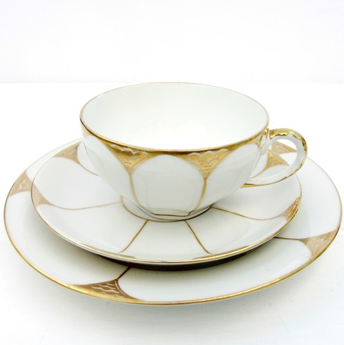 Vintage Koensigszelt Porcelain White Gold Tea Plate Cup Saucer Trio