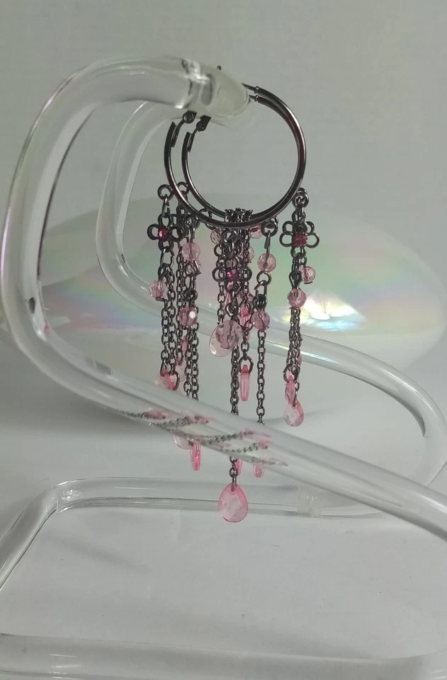 Pendientes perforados estilo araña rosa aro de metal aro flor cristal Foto 3 de 4