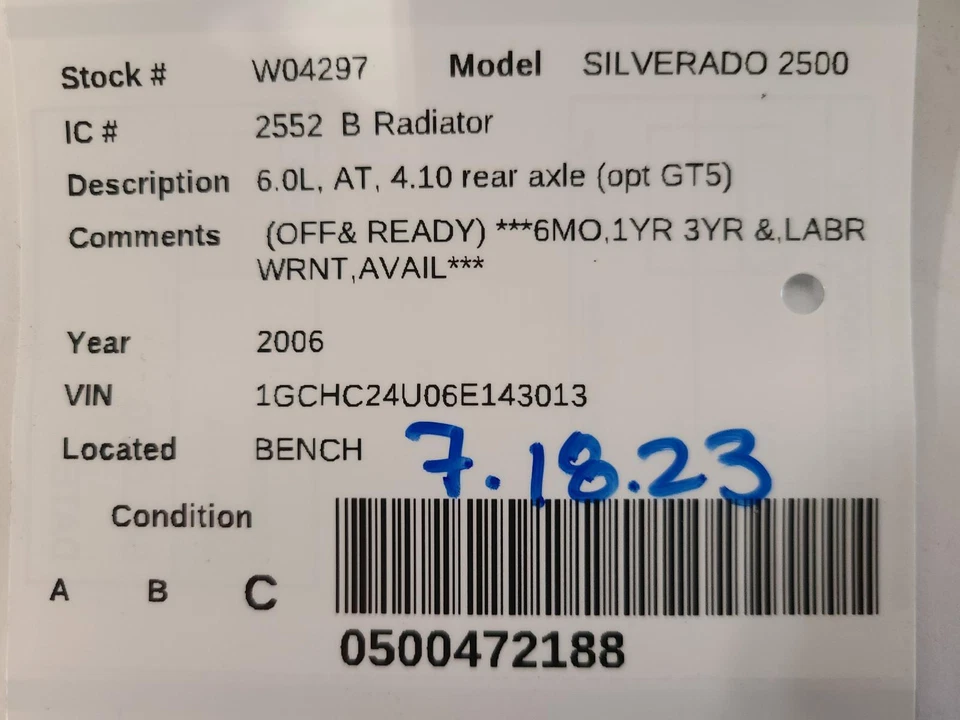 Used Radiator fits: 2006 Chevrolet Silverado 2500 pickup 6.0 Grade C — 第 3/4 张图片