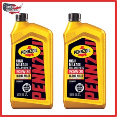 Pennzoil High Mileage Full Synthetic Engine Oil 5W-30 1 Quart ( 2 PACK )