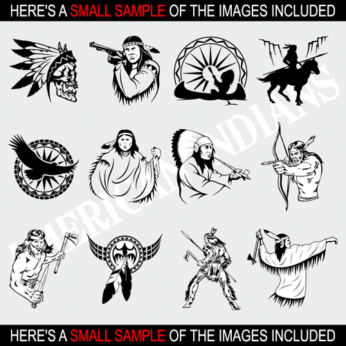 INDIANS CLIPART-VECTOR CLIP ART-VINYL CUTTER PLOTTER IMAGES &T-SHIRT GRAPHICS CD - Picture 2 of 5