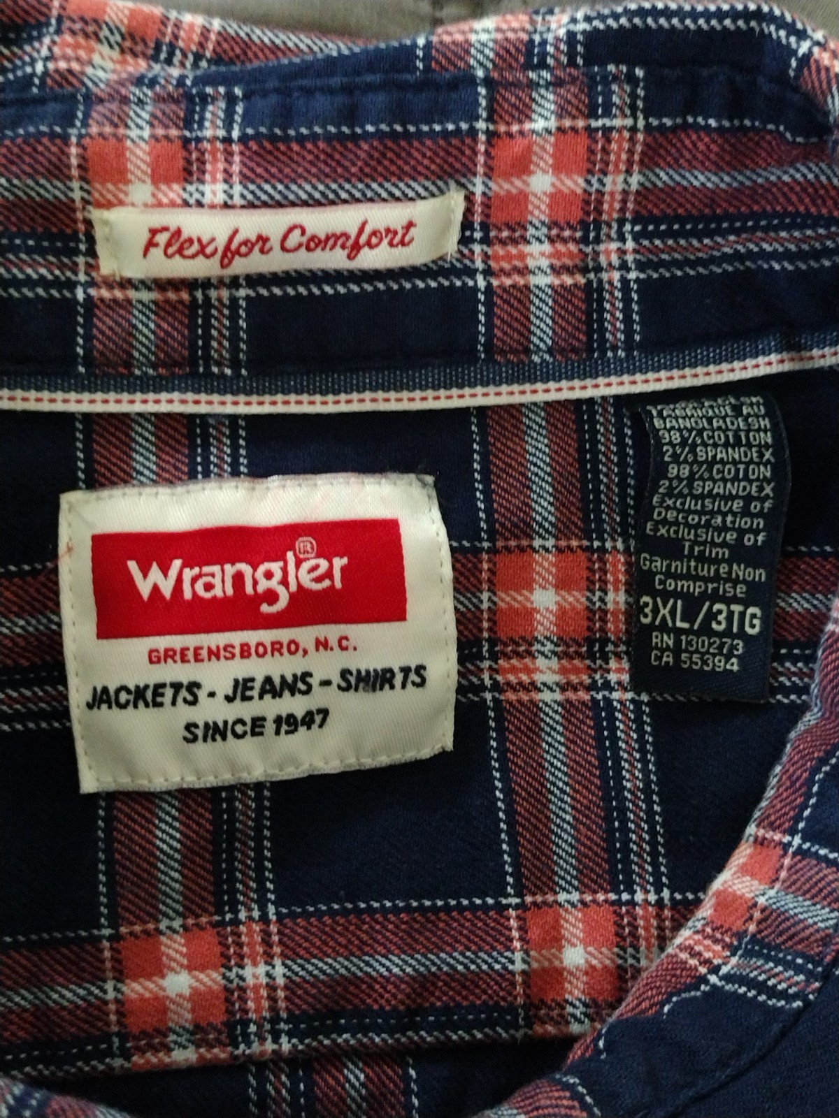 MEN Wrangler Flex For Comfort PLAID SHIRT Size 3XL Pockets w/buttons Long Sleeve thumbnail 2
