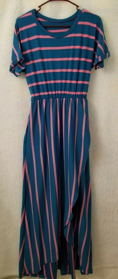 Vestido para mujer talla L grande verde azulado rosado púrpura a rayas Foto 4 de 4