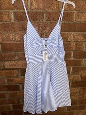 Windsor Womens Size S Spaghetti Strap Dress Striped Blue White Bow Fit and Flare