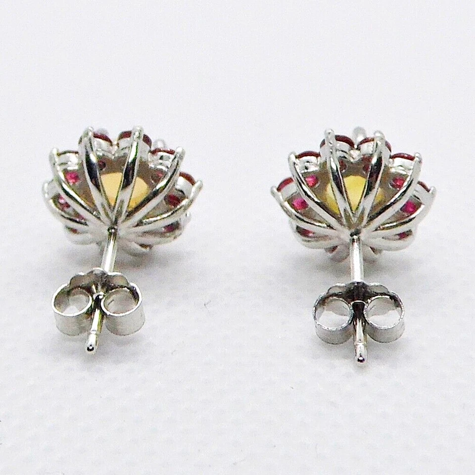 Cabochon Multicolor Opal Rubin Ohrstecker 925 Silber 585 Weißgold vergoldet - Bild 4 von 4