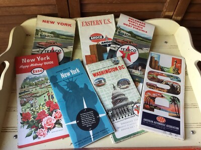 7 VTG 1950-60 TRAVEL ROAD MAPS NY WASHINGTON DC AMOCO ESSO TEXACO CRAFT PROJECTS