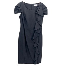 Calvin Klein Gray Sheath Dress Business Ruffle Front Size 4 Short Cap Sleeves