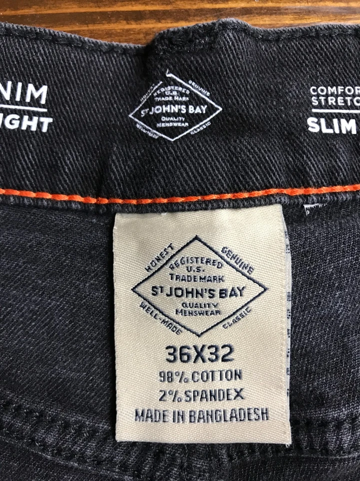 Pantalones de mezclilla para hombre St John's Bay talla 36X32 negros cómodos ajustados rectos Foto 3 de 4